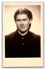 Vintage 1944 USSR WW2 Portrait Of Young Woman Black & White Deckled RPPC