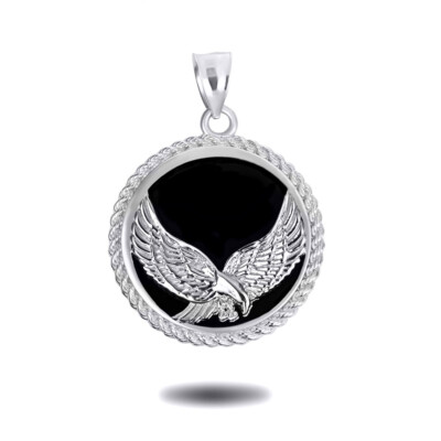 Sterling Silber schwarzer Onyx schwebender Freiheit Adler Anhänger Halskette