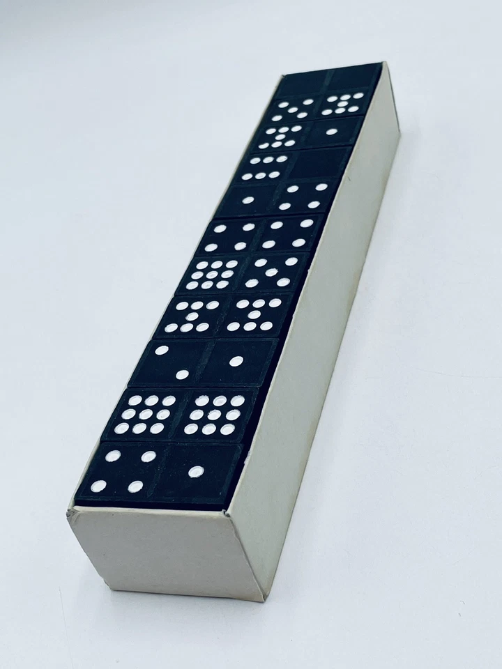Vintage Double Nine Dominoes Black & White 55 Wood Pieces 1976 HOYLE Green Box - Image 4 of 4