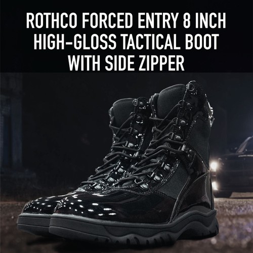 Black High Gloss Forced Entry Boots Tactical Slip-Resistant Side Zipper Boot 8" - Picture 8 of 9