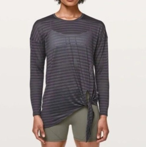 Top Lululemon Tie Your Practice viola a righe maglia manica lunga taglia 10 - Foto 2 di 5