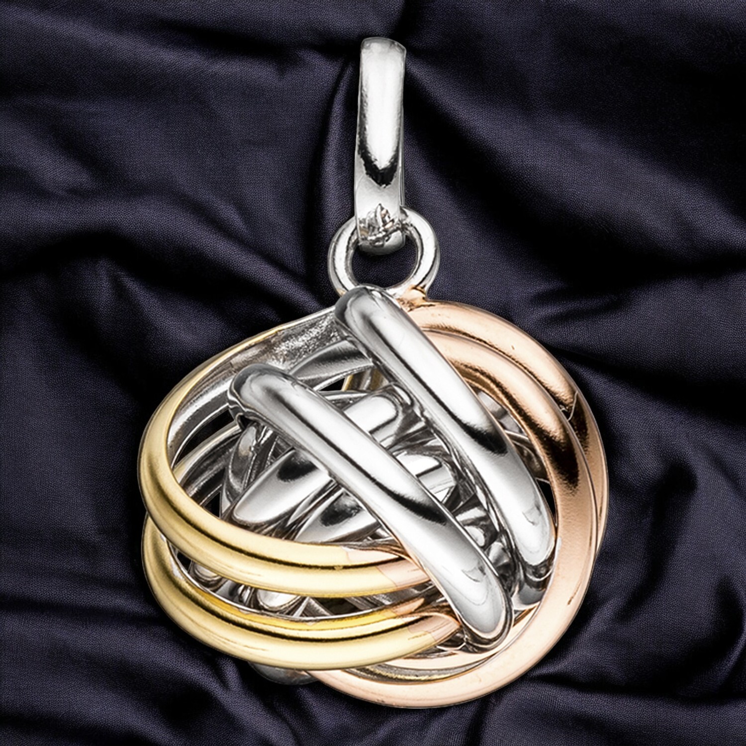 Anhänger Knoten verschlungen 925 Silber vergoldet tricolor dreifarbig