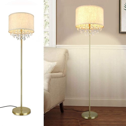64.1" Crystal Elegant Standing Lamp for Living Room Tall Pole with Fabric Shade - Picture 2 of 10