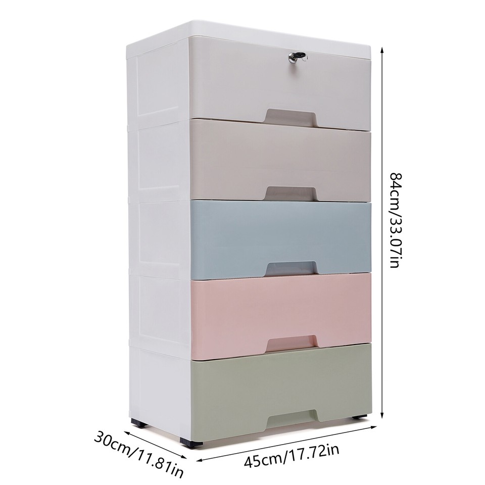Modern Plastic Storage Dresser Bedroom 5 Drawer Clothes Organizer Tower