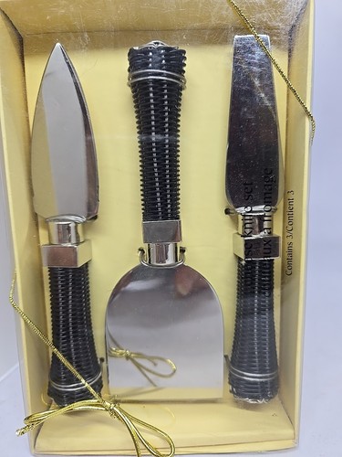 Vintage Pier 1 Imports Black Basket Weave Handle Cheese & Canapé Knife Sets NIB - 第 2/4 張圖片