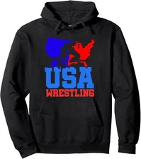 USA Wrestling Patriotic American Flag Sports Wrestling Pullover Hoodie