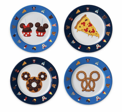 Disney Parks  Food Icons 4-Piece Melamine Plate Set 9''D Parks Foods NEW