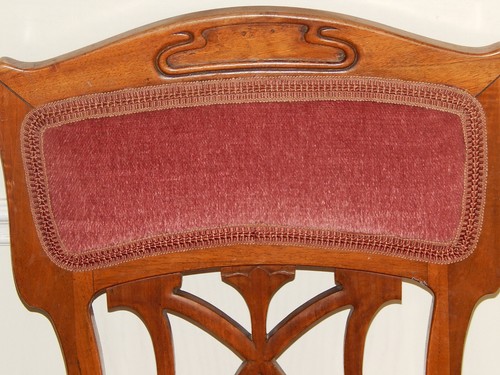 Eleganter filigraner Jugendstil - Stuhl Nussbaum - Bild 5 von 14