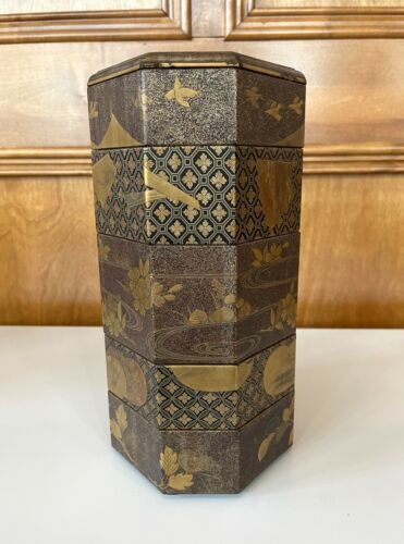 Antique Japanese Maki-e Lacquer Stack Box Jubako - Picture 3 of 12