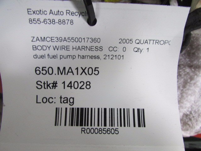 Maserati Quattroporte, Duel Fuel Pump Wire Harness, Used, P/N 212101