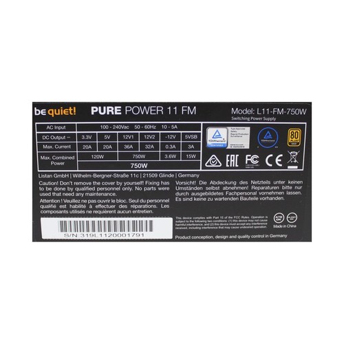 Be Quiet Pure Power 11 FM L11-FM-750W ATX Netzteil 750 Watt modular 80+ #324897 - Zdjęcie 2 z 3