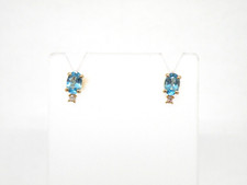 Authentic 14k Yellow Gold, Oval Blue Topaz, Diamond Stud Earring