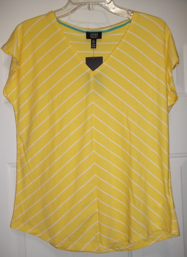 NWT Jones New York Signature Women's V-NECK Top T-Shirt Size L Cap Sleeve Yellow