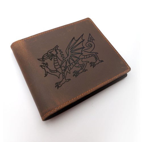 Welsh Dragon Personalized Mens Leather Bi-Fold Wallet, Italian Leather - Picture 2 of 8
