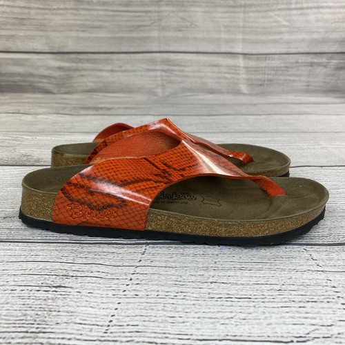 Birkis Birkenstock T Strap Python Sandals Women Size 9 Slip On Shoes Orange NEW - Picture 2 of 9