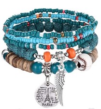 5 PC Handmade Bohemian Beaded Stackable Stretch Bracelet Set New Free Ship 5211