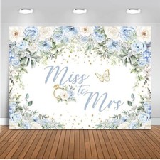 Blue Miss to Mrs Backdrop Blue Floral Bridal Shower Photography Background Br...