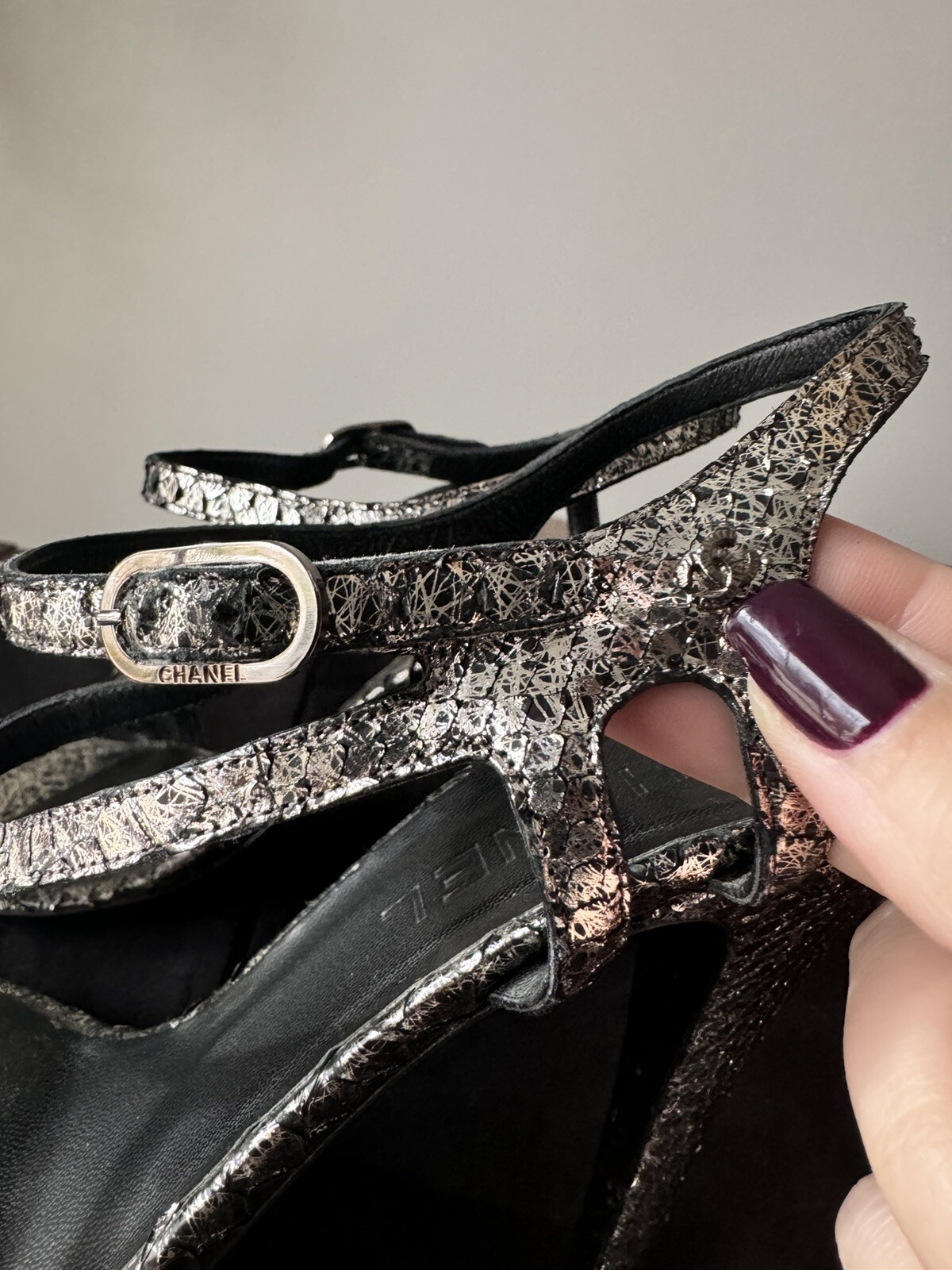 CHANEL - METALLIC PYTHON SANDALS, Size 39 - image 4