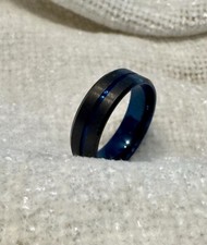 Black Matte W/ Blue Accent Line Stainless Steel Ring Size 12