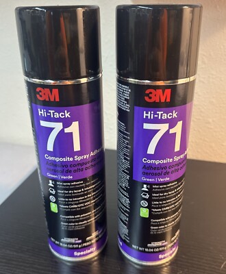 Lot Of 2 Cans 3M Hi-Tack 71 Series Composite Spray Adhesive Green 18.04 oz