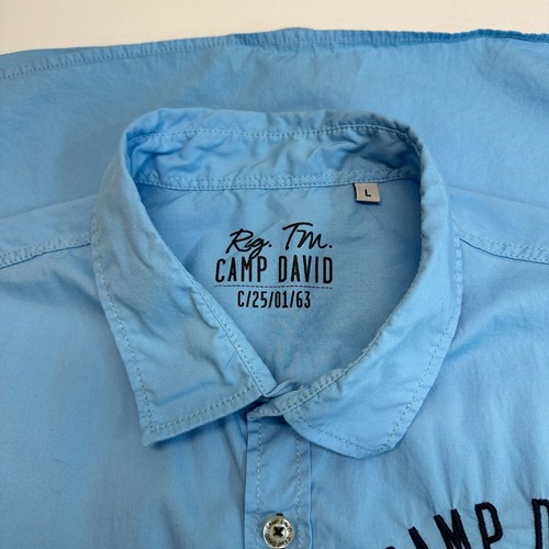 Camisa Camp David Para Hombre Talla L Azul Manga Corta Abotonada Bordada De Colección Y2K - Imagen 8 de 11