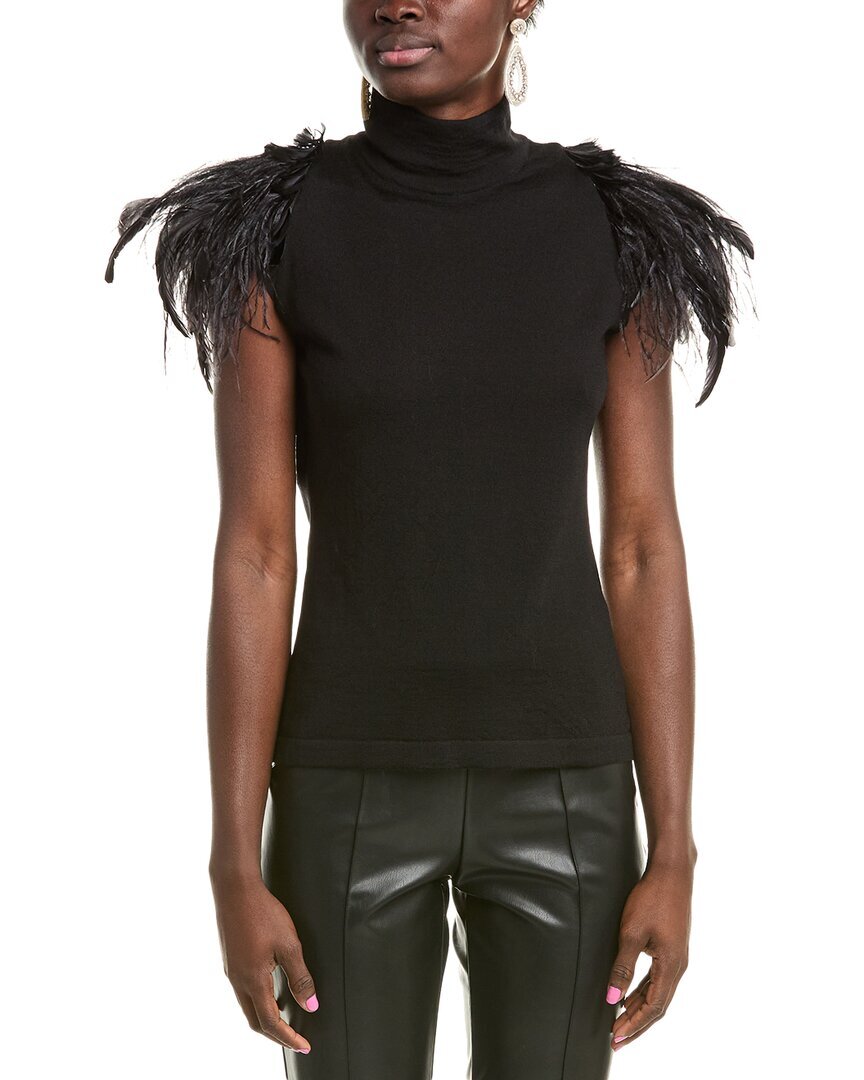 Женский шерстяной свитер с отделкой из перьев Alberta Ferretti