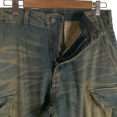 AMIRI DENIM SKINNY CARGO PANTS INDIGO USED DAMAGE REFINED AMIRI DENIM SKINNY CARGO PANTS INDIGO USED DAMAGE REFINED