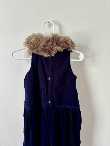 Janie And Jack Girls Navy Sleeveless Velvet Faux Fur Collar Jumpsuit, Sz 3 - Picture 3 of 8
