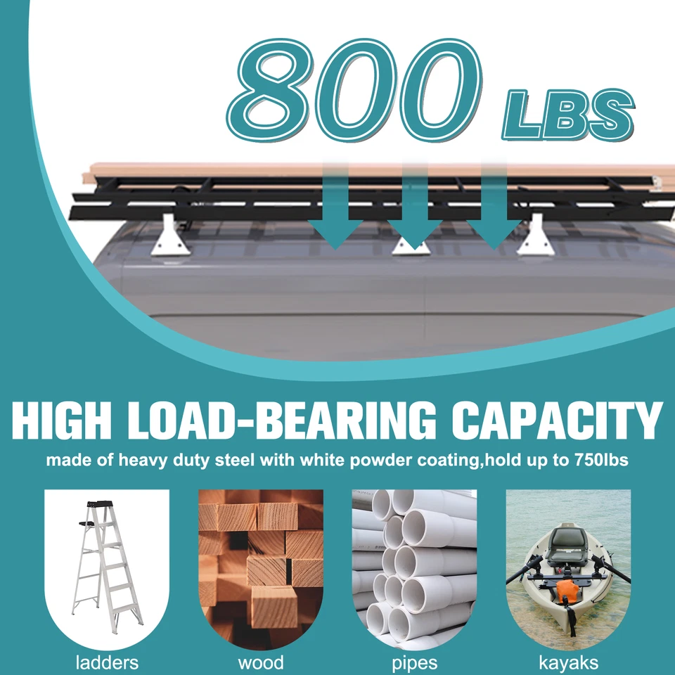 Escalera techo furgoneta tamaño completo para Chevy Express GMC Savana 1996-en 800 lb blanco Foto 2 de 4