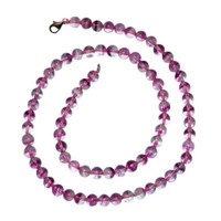 Fluorit Kette Lila (Pink) 6 Mm Ø Kugel 45 Cm 925 Er Silber Verschluss