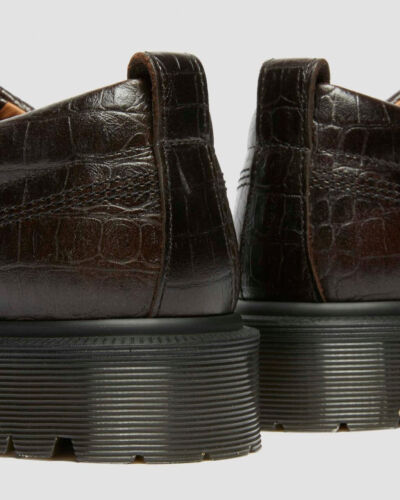Dr. Martens Lowell Crocodile Analine Leather Moc Toe Premium Shoes Brown - Picture 5 of 8