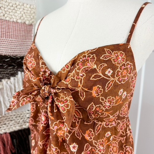 J. Crew Floral Print Sleeveless Tie Front Wide Leg Jumpsuit Brown Size 8 - Picture 4 of 12