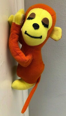 VTG 70's Dakin Kissing Hugging Plush Boy Monkey Orange Yellow Velcr Eyes Closed