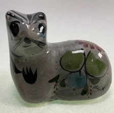 Mexican Folk Art Tonala Pottery Cat Kitten Hand Painted - Vintage