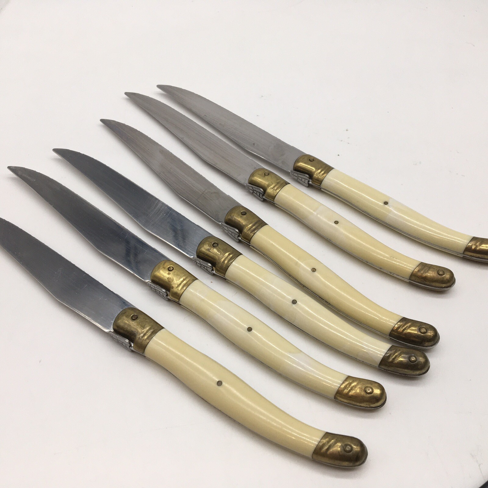 Vintage Jean Dubost Laguiole Steak Knife Set Of 6 Bee & Ivory Colored