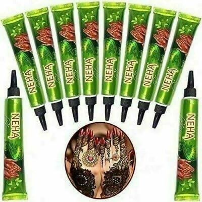 Neha Herbal Instant Dunkelrot Henna Mehendi Paste Tuben Packung mit 10 Stück