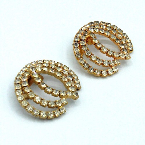 Vintage Musi Rhinestone Shoe Clips Pair Gold Tone - Picture 4 of 8