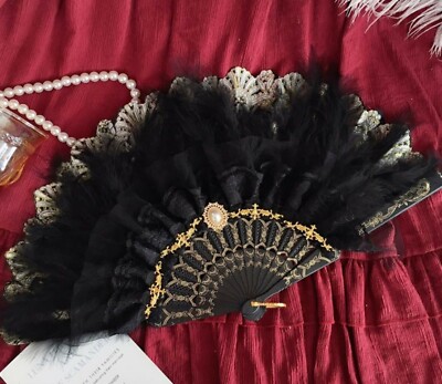 Retro Black Feather Spanish Party Fancy Costume Folding can't be folded Fans 