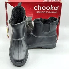 Chooka “Duck Chelsea Rain Boot” Women’s Waterproof Rubber Rain Boot (Black) NEW