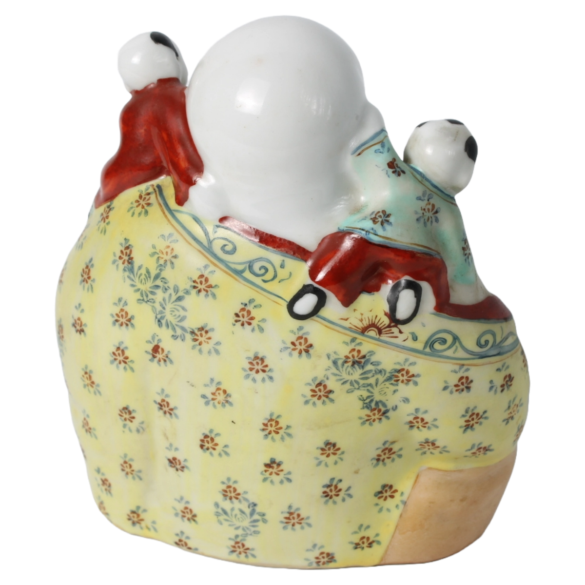 Figurine Vintage En Porcelaine Famille Rose - Grand Bouddha Rieur Avec 5 Enfants, Occasion