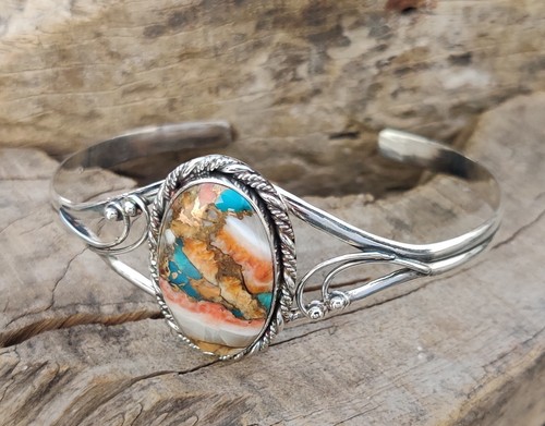 Oyster Copper Turquoise Bangle 925 Sterling Silver Handmade Women Jewelry MO580 - Picture 5 of 6