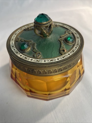 1940s Amber Crystal Powder Jar - Picture 4 of 9