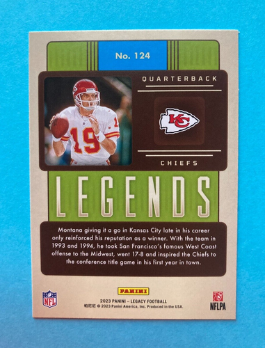 Joe Montana 2023 Panini Legacy "Legends #124 Kansas City Chiefs - Picture 2 of 2