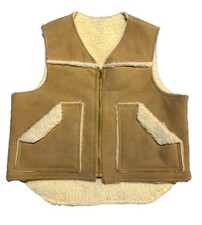 Vintage 80s 70s Wiman Leather Suede Sherpa Lined Western Vest Men s Size L