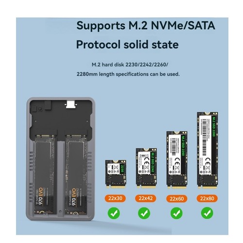 Dual Bay Mobile Festplattenbox 20 Gbps M.2 SATA/NVMe SSD Gehäus5071 - Photo 10/10
