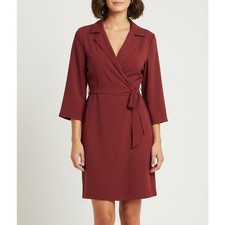 MANGO MNG Suit Burgandy Wrap Mini Dress Modal Sz 4 Career Office Work