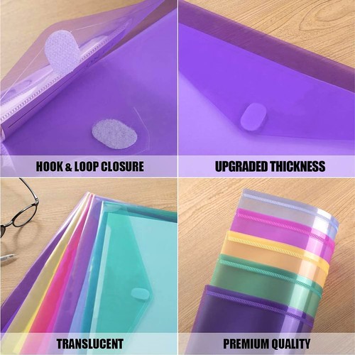 12 Pack Plastic Envelopes A4 Letter Size Heavy Duty Clear File Folders w/Pockets - Picture 6 of 7