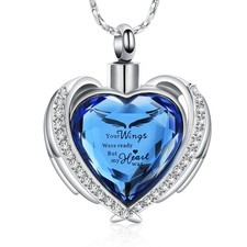 Cremation Jewelry for Ashes Pendant - Crystal Heart Urn Necklace with Mini Keeps