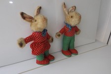 Alter antik Osterhase Paar 1950 Ostern Ei Vintage Sammlerstück Stroh Draht