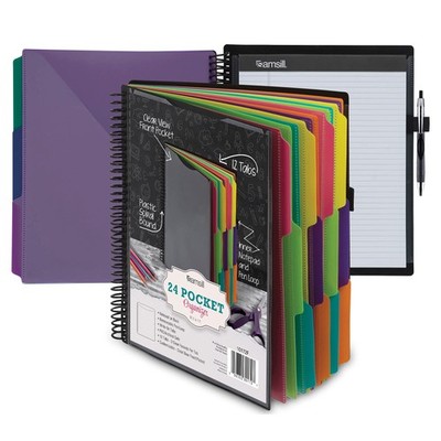 Spiral Folder Organizer - 12 Dividers  24 Pockets with Notepad Holder, Multi ...